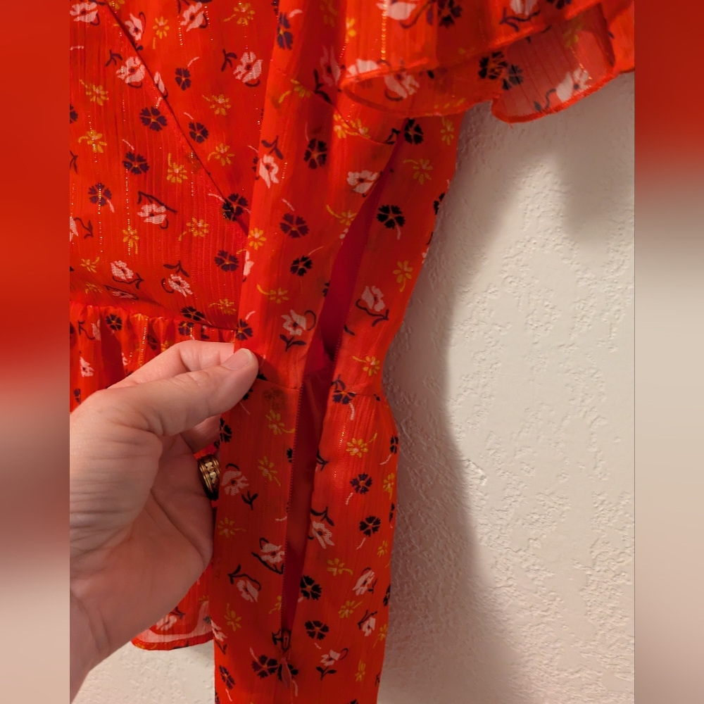 Madewell Red Wrap Peplum Blouse - Picture 5 of 7